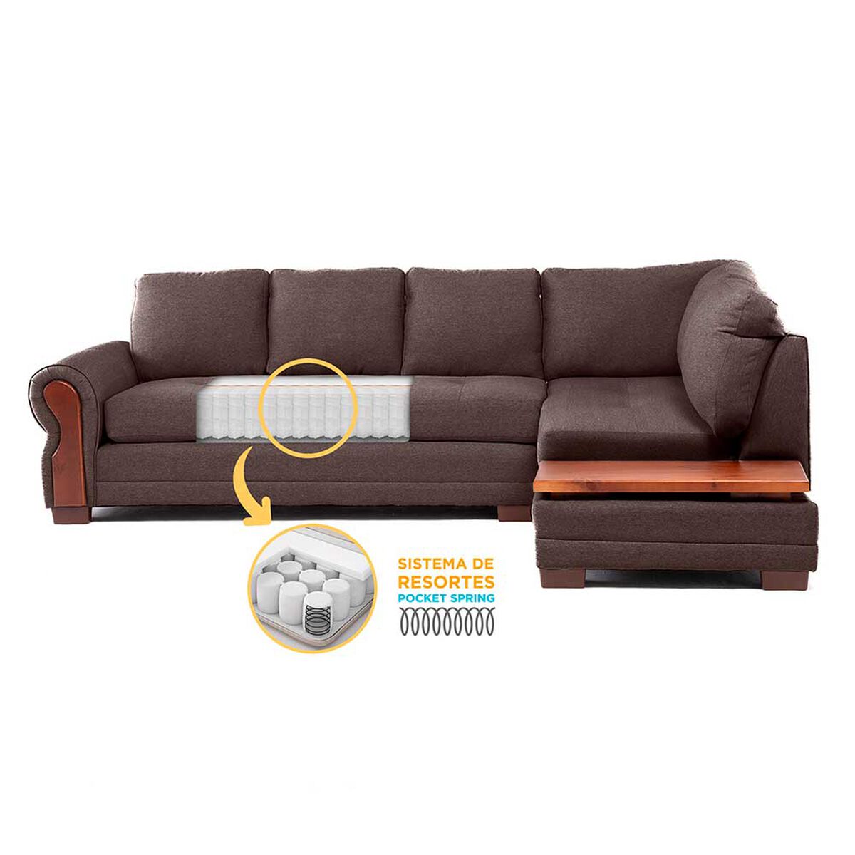 Sof&aacute; Seccional Living Factory Michigan 6 Cuerpos Caf&eacute;
