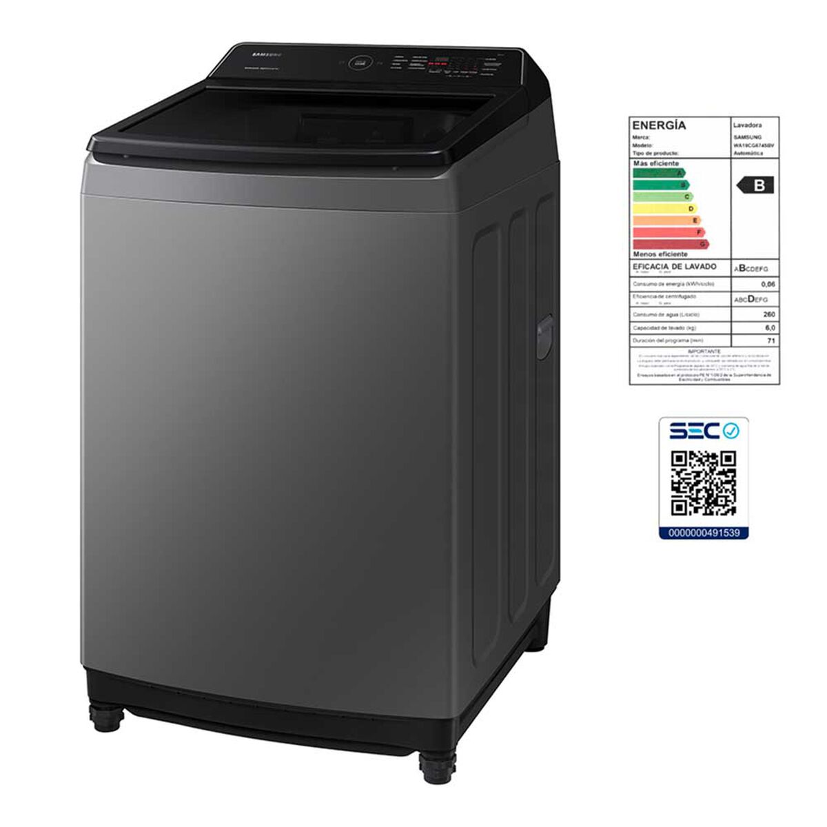 Lavadora Automática Samsung WA19CG6441BDZS 19 kg.