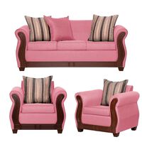 Juego de Living Ruzam Mobel Atenas Sofá 3 Cuerpos + Dos Sillones 1 Cuerpo Lino Palo Rosa