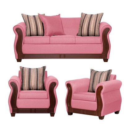 Imagen 1 del producto Juego de Living Ruzam Mobel Atenas Sofá 3 Cuerpos + Dos Sillones 1 Cuerpo Lino Palo Rosa