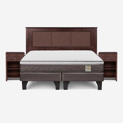 Cama Europea Base Dividida Rosen 2 Plazas New Style 4 Plus + Respaldo + 2 Veladores Rachel
