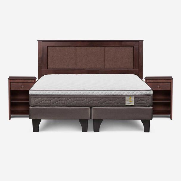 Cama Europea Base Dividida Rosen 2 Plazas New Style 4 Plus + Respaldo + 2 Veladores Rachel