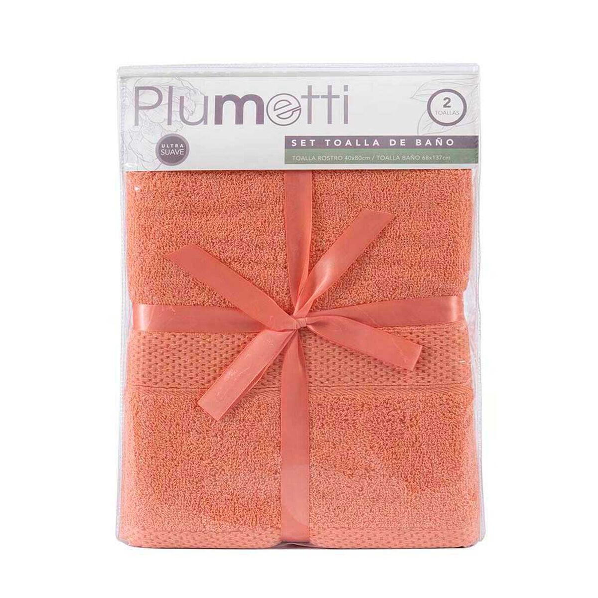 Set 2 Toallas de Ba&ntilde;o Plumetti Colorix 68 x 137 cm Coral
