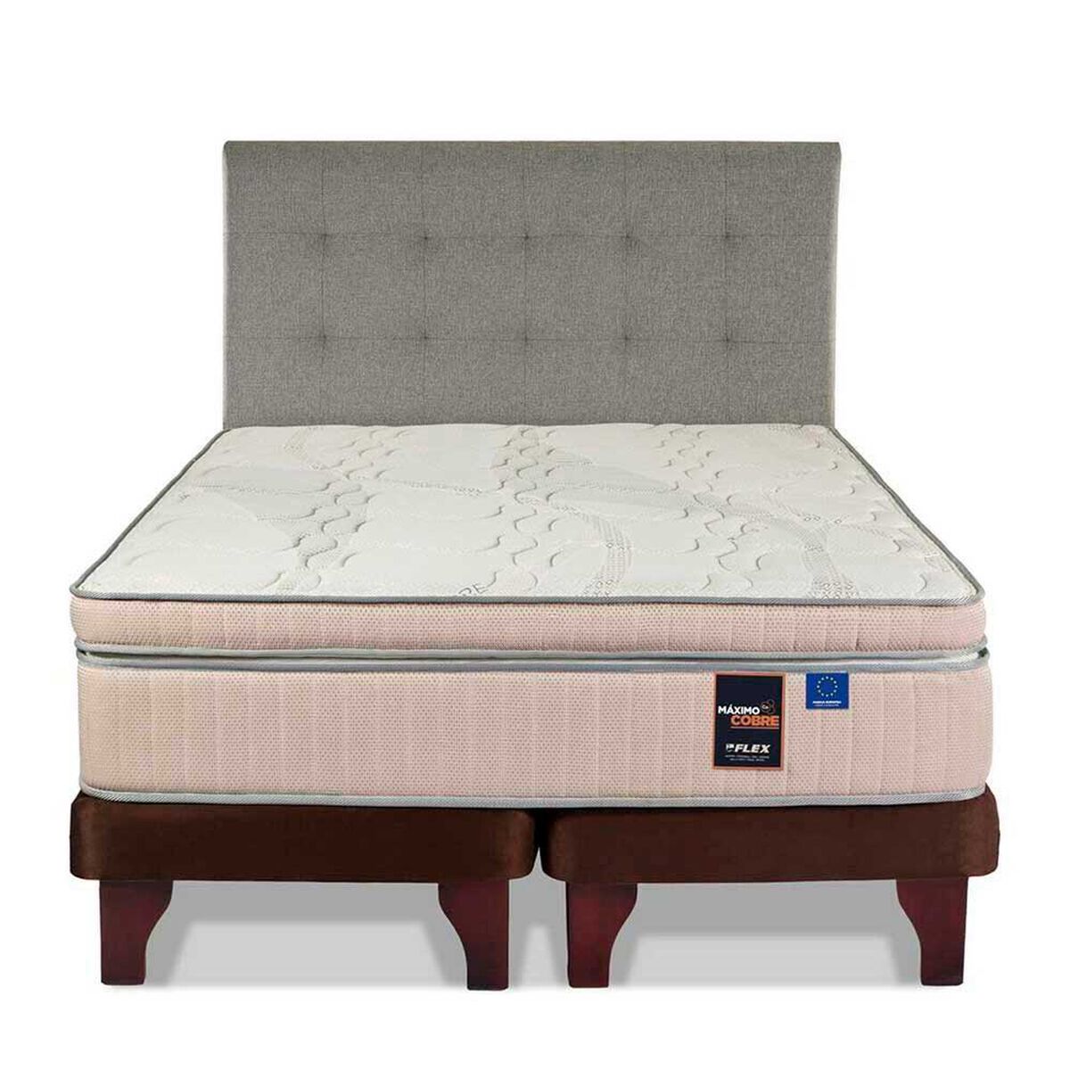 Cama Europea Flex Base Dividida 2 Plazas M&aacute;ximo Cobre + Respaldo Design Gris