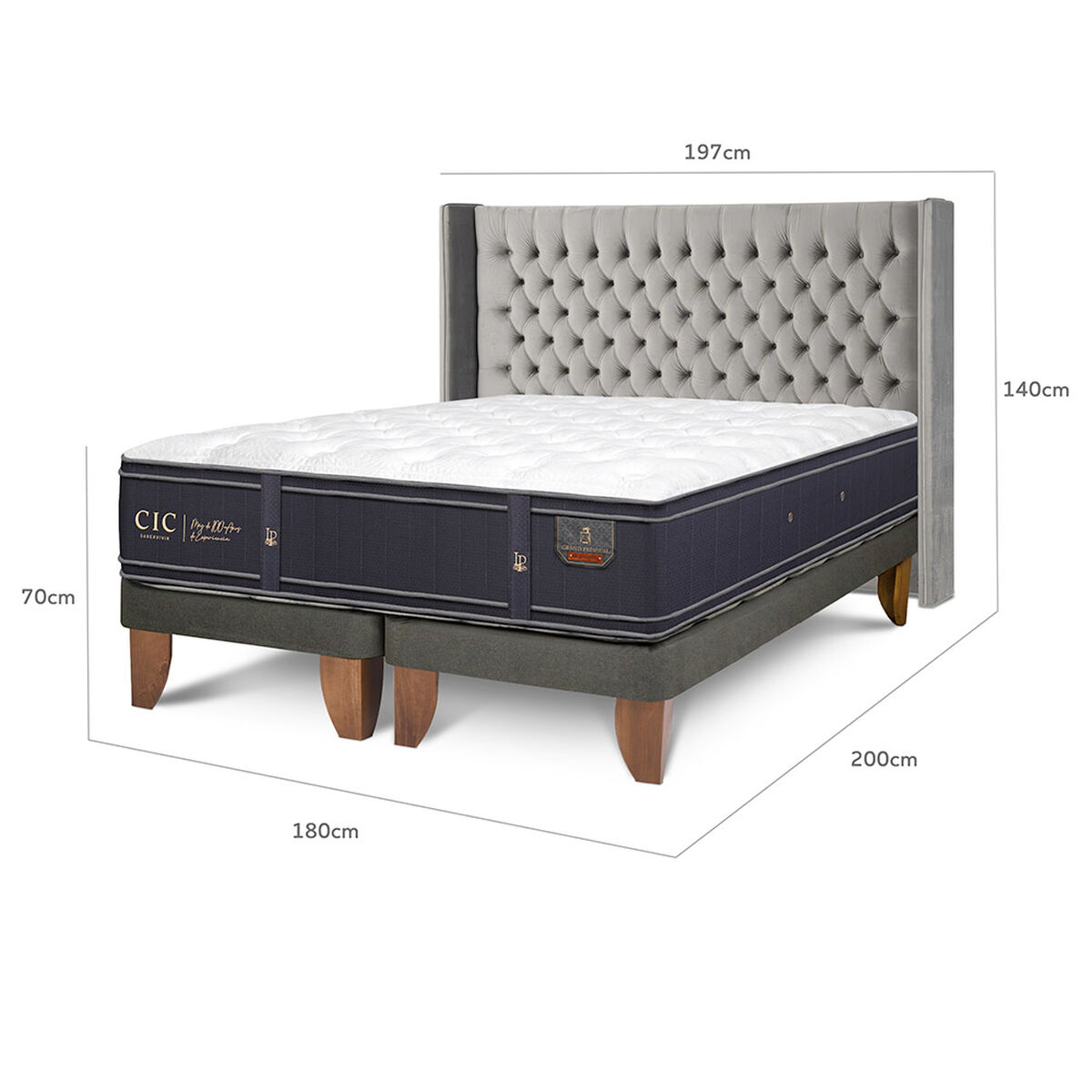 Cama Europea CIC Base Dividida King Grand Premium + Respaldo Sesia