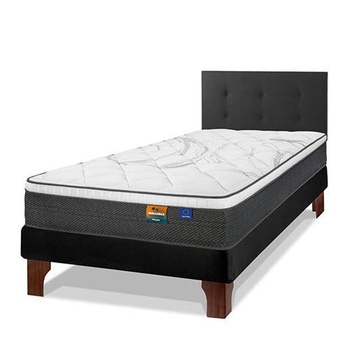 Cama Europea Flex 1,5 Plazas Mallorca + Respaldo Royal Negro