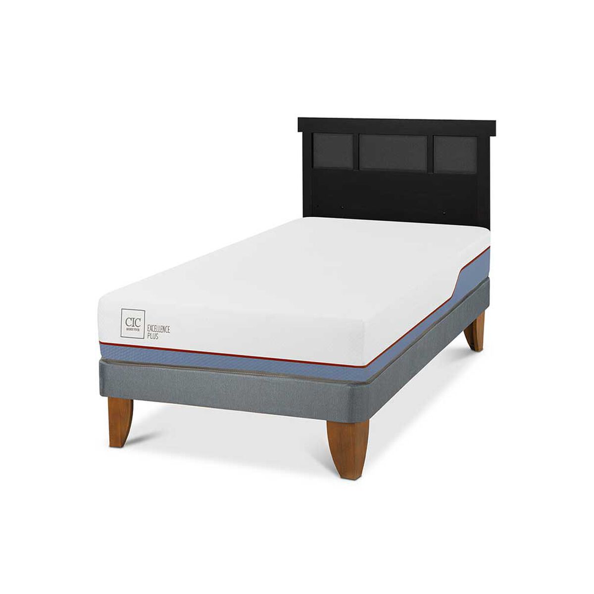 Cama Europea CIC 1,5 Plazas Excellence Plus + Respaldo Dublin Negro