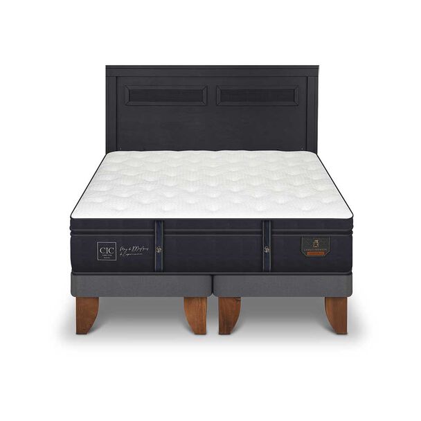 Cama Europea CIC Base Dividida 2 Plazas Grand Premium + Respaldo Milan Negro
