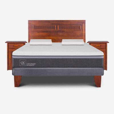 CIC Cama Europea CIC 2 Plazas Ortopedic Advance + Respaldo + 2 Veladores Milán + Almohadas Viscoelásticas