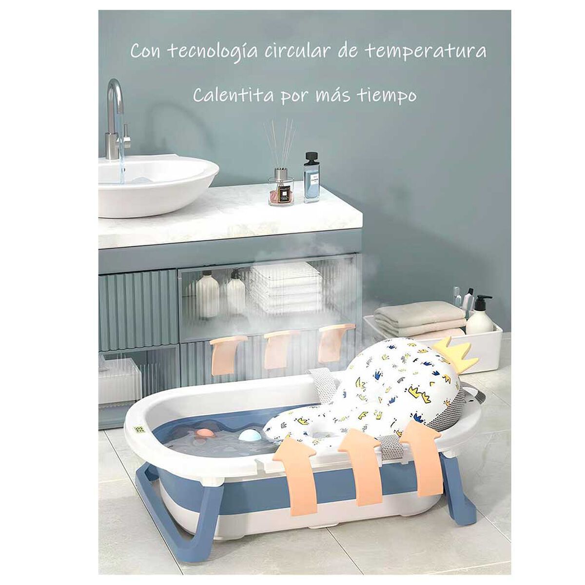 Bañera Plegable con Termómetro Cojin y más Accesorios Rosada