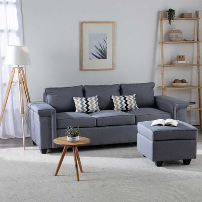 Imagen 1 del producto Sofá Mons Sicilia 3 Cuerpos + Pouf 1 Cuerpo Gris