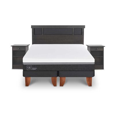 Cama Europea CIC Base Dividida King Ortopedic Advance + Respaldo + 2 Veladores Dublin