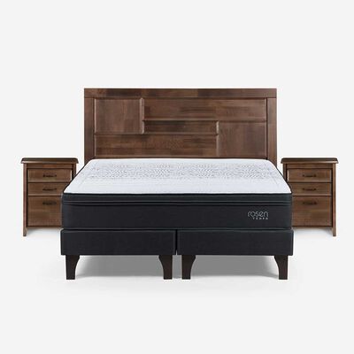 Cama Europea Rosen Base Dividida King Tempo  + Respaldo + 2 Veladores Dolce