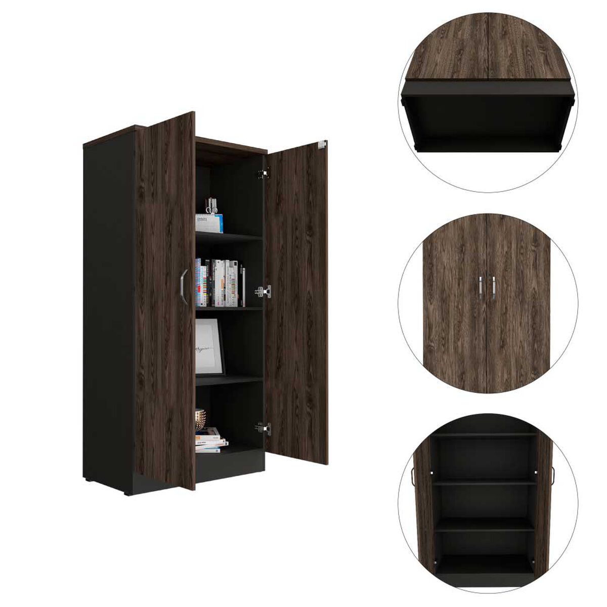 Biblioteca TuHome Home Office 2 Puertas Negro Soft Coñac