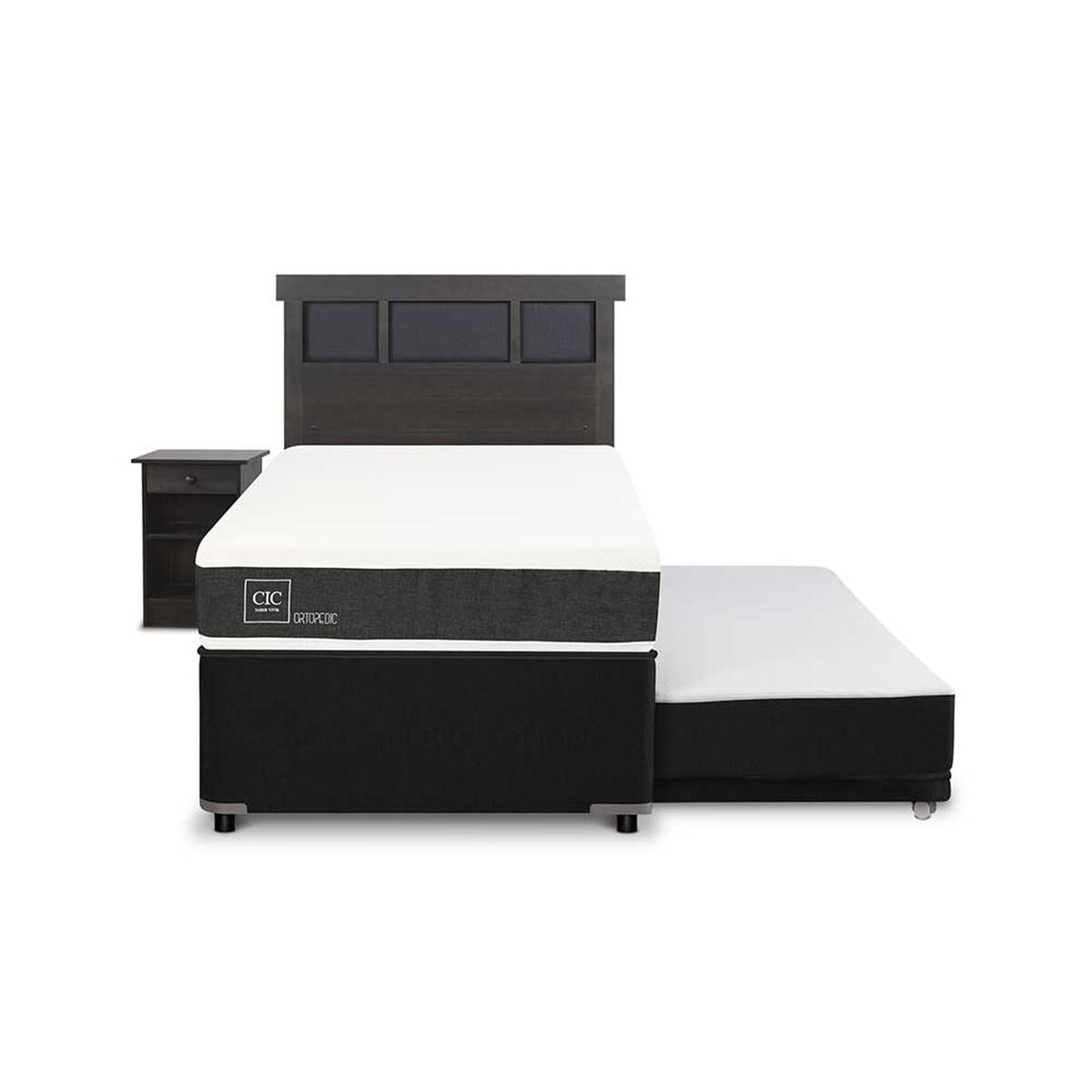 Cama Nido CIC 1,5 Plazas Ortopedic + Respaldo + Velador Dublin