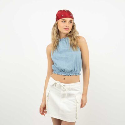 Blusa Crop Sin Mangas Mujer Icono Celeste