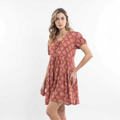 Vestido Estampado Mini Manga Corta Mujer Alma