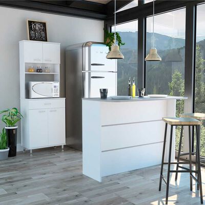 Imagen 1 del producto Combo Mueble Microondas + Barra de Cocina TuHome Kitchen Blanco