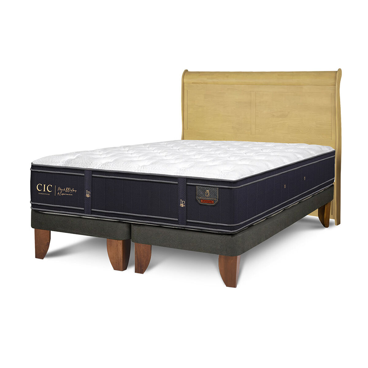 Cama Europea CIC Base Dividida 2 Plazas Grand Premium + Respaldo Miro Mostaza