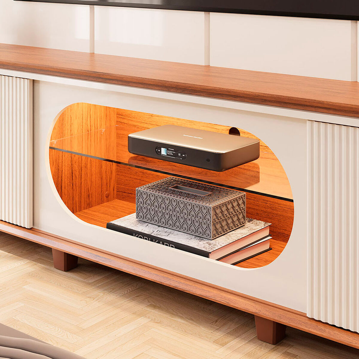 Home TV Vekkahome Maia Hasta 75" con Luz Beige Caf&eacute;
