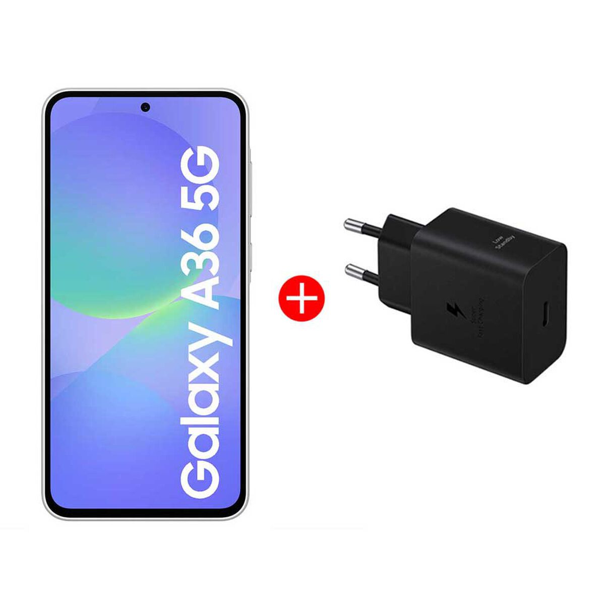 Combo Celular Samsung Galaxy A36 128GB 6,7" Blanco Increíble Liberado + Cargador 45W Negro USB-C