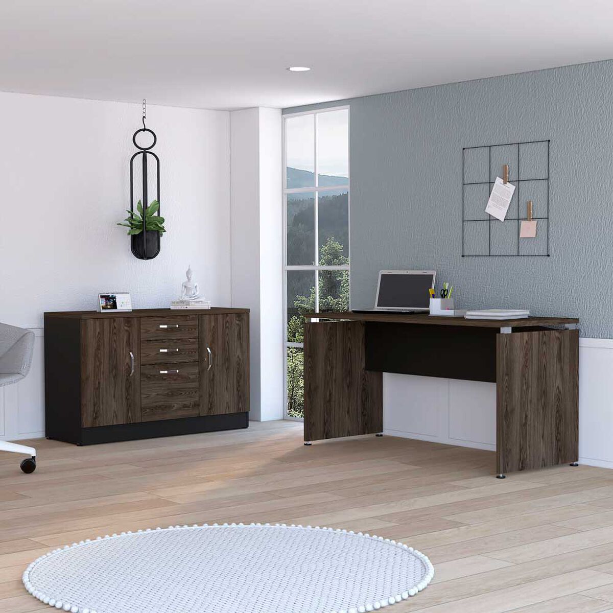 Combo Escritorio + Gabinete 2 Puertas TuHome Home Office Negro Soft-Co&ntilde;ac