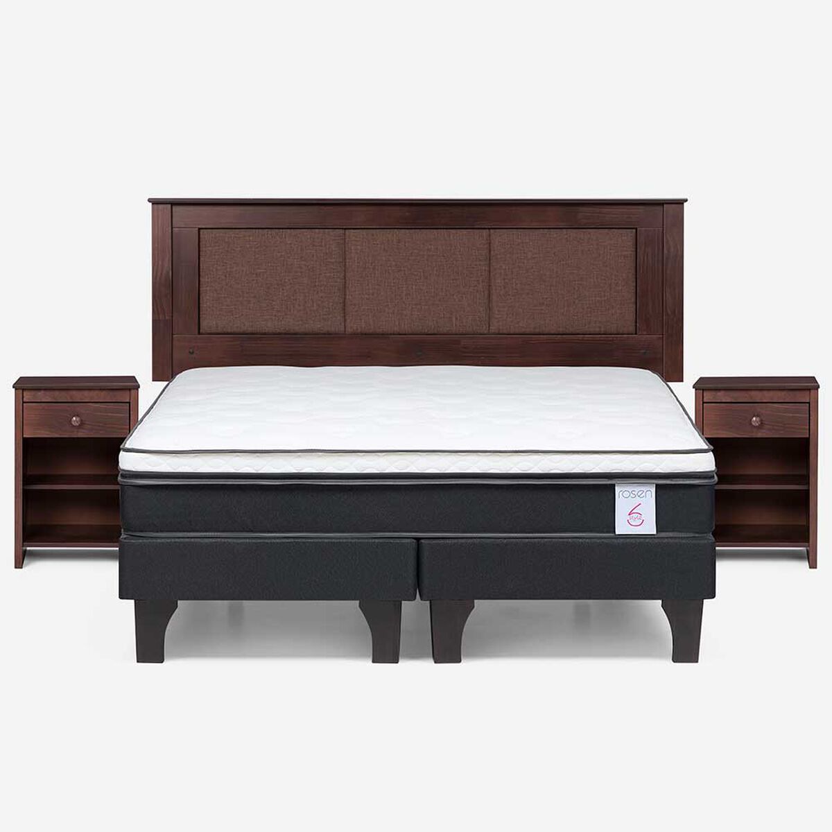 Cama Europea Rosen Base Dividida King New Style 6 + Respaldo + 2 Veladores Rachel