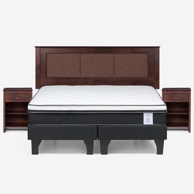 Cama Europea Rosen Base Dividida King New Style 6 + Respaldo + 2 Veladores Rachel