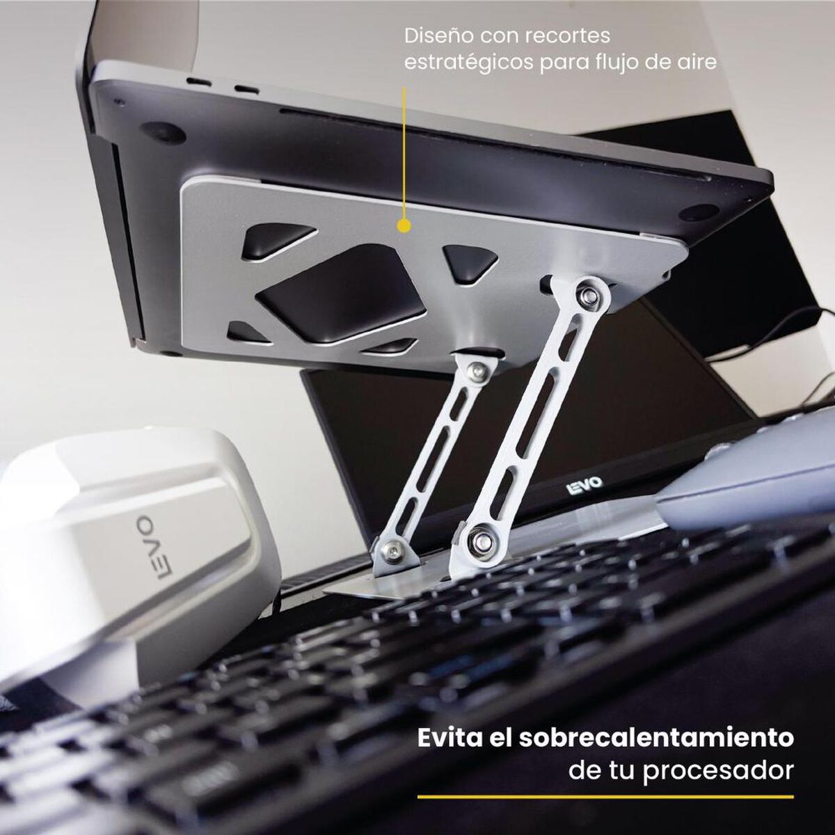 Soporter de Escritorio Levo Alzador Notebook Plegable Gris