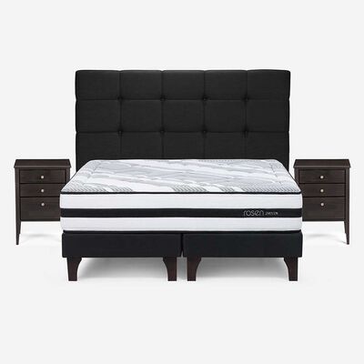 Cama Europea Rosen Base Dividida 2 Plazas Driven + Respaldo + 2 Veladores Issey
