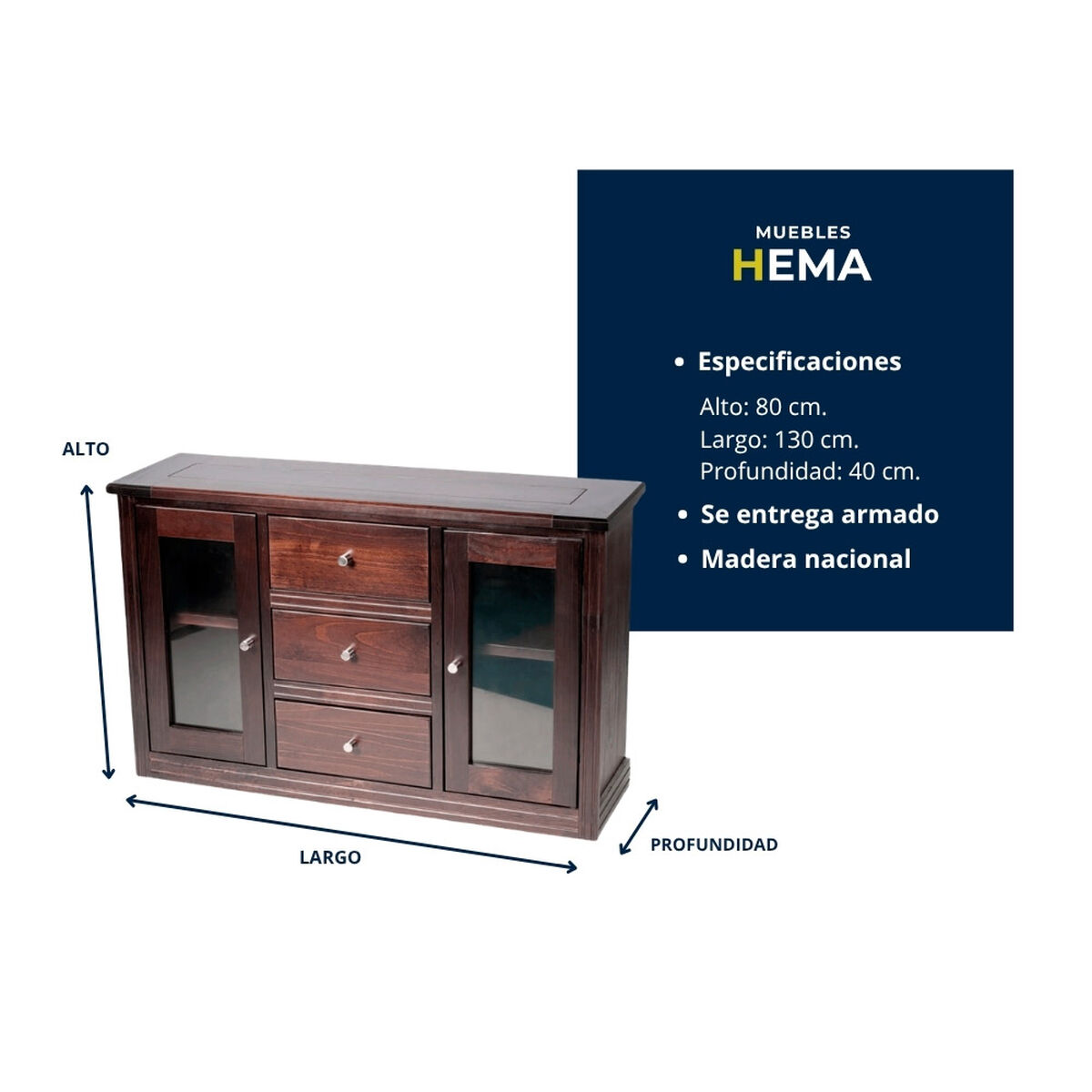 Buffet Muebles Hema Berl&iacute;n Chocolate Vidrio