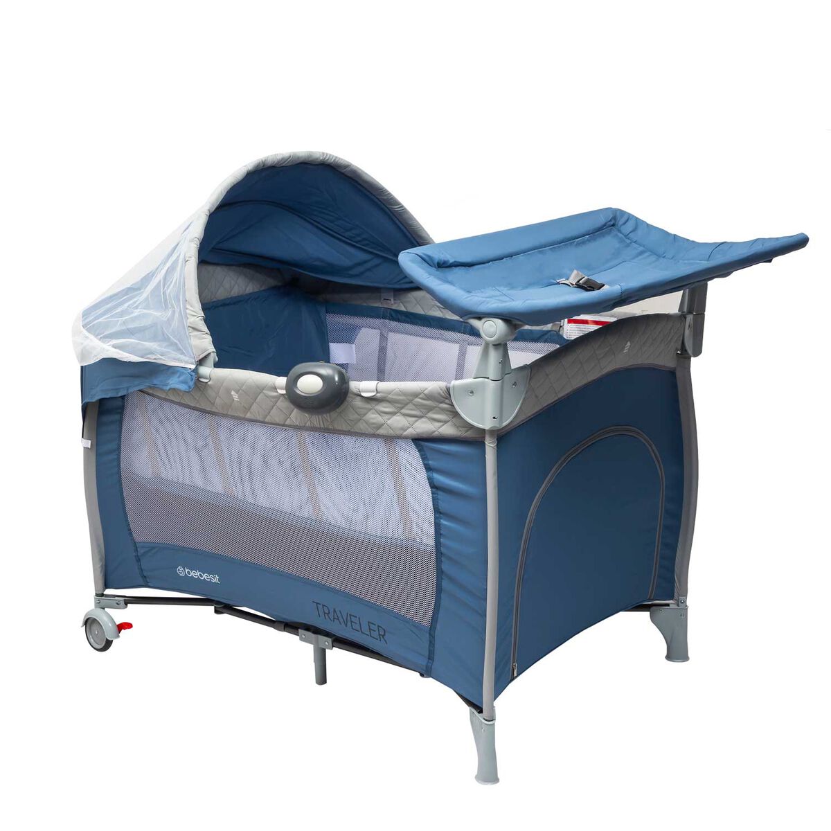 Cuna Corral Con Mudador Pack & Play Traveler Azul Bebesit