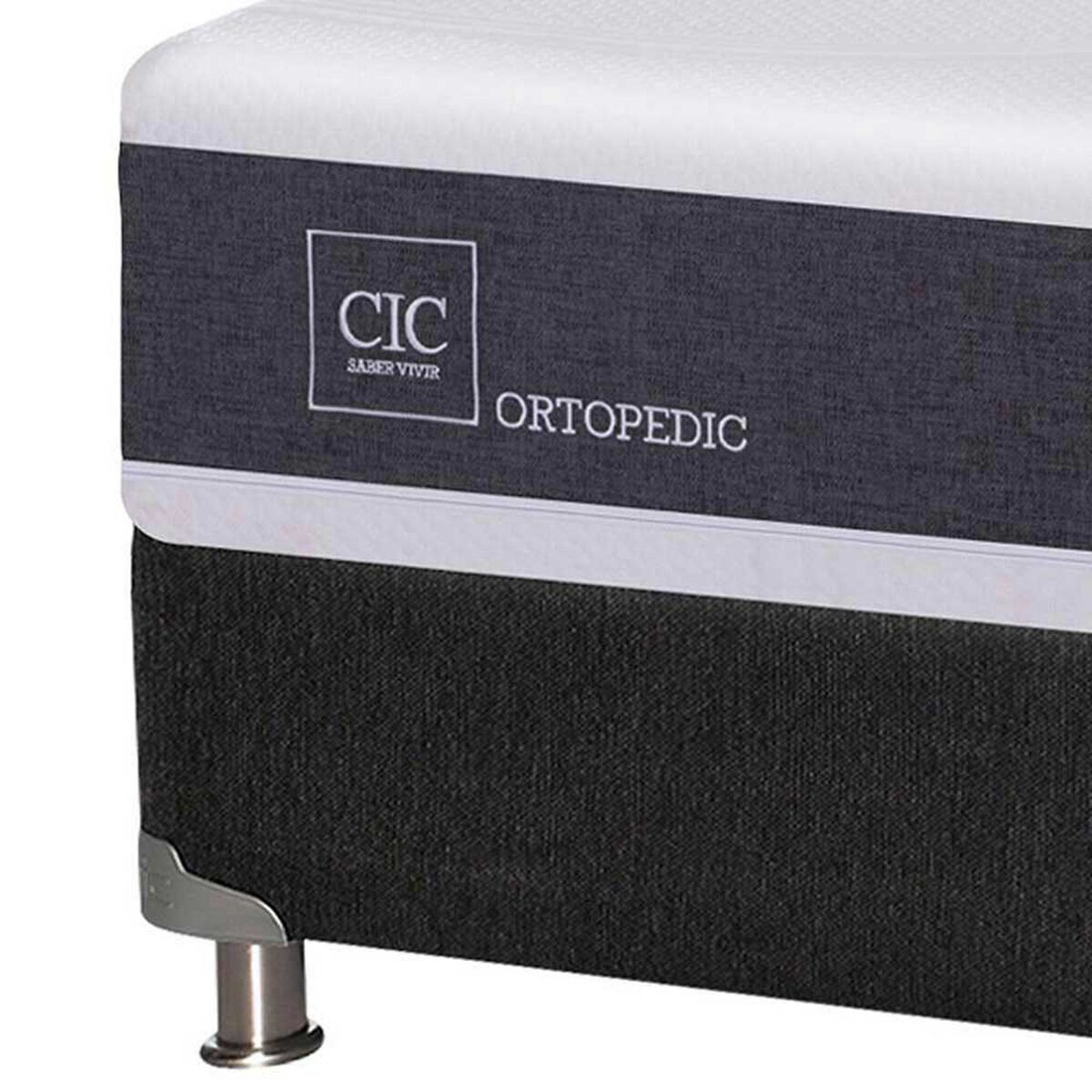 Box Spring CIC 1,5 Plazas Ortopedic + Respaldo + Velador Olmo + Almohada