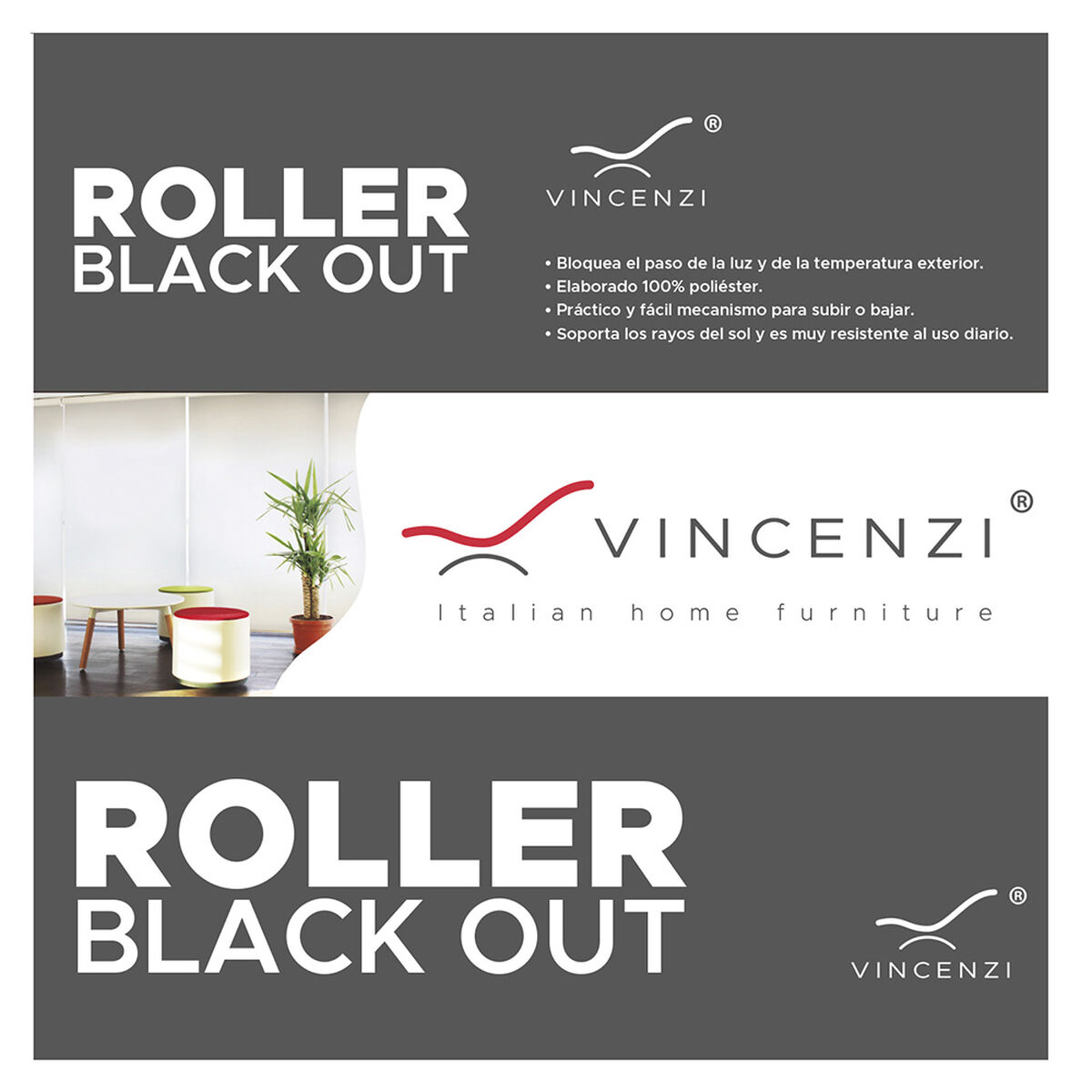 Cortina Roller Blackout Vincenzi Gris 120 x 230 cm