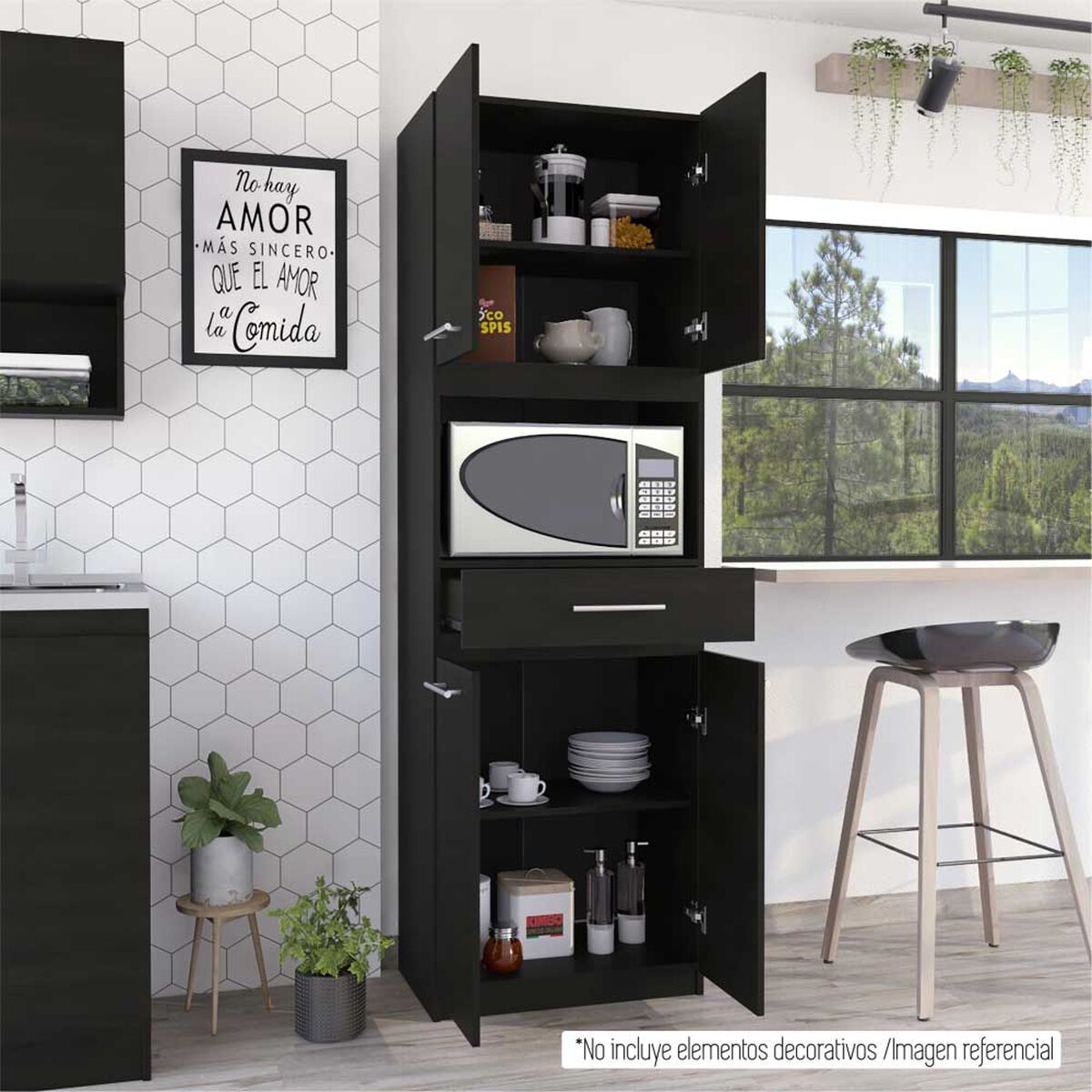 Mueble para Microondas TuHome Manchester 3 Puertas 1 Caj&oacute;n Wengue