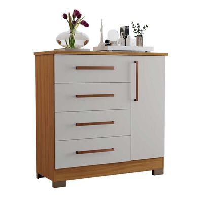 C&oacute;moda Home Mobili Kira 4 Cajones 1 Puerta Blanco Off Caf&eacute;