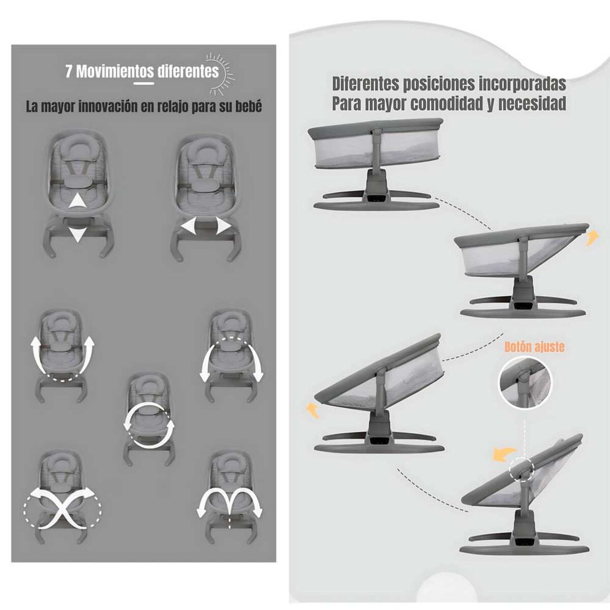 Cuna Mecedora Eléctrica 2 en 1 Mastela Gris LuBabycas