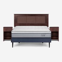 Cama Europea Rosen 2 Plazas Indie + Respaldo + 2 Veladores Rachel