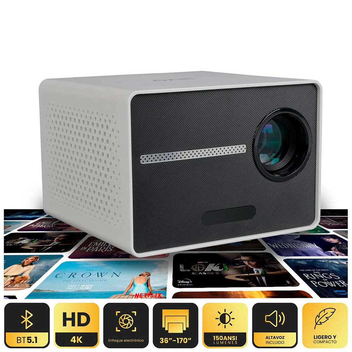 Proyector Portatil Halo 9000lm + Tel&oacute;n Electrico 60" LEVO