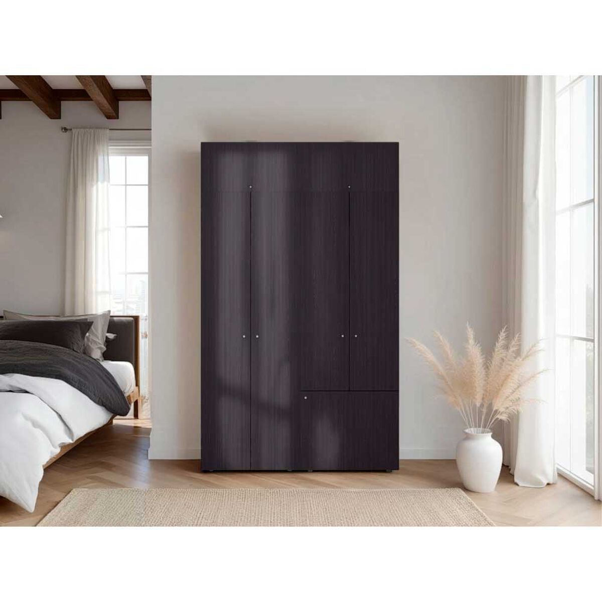 Combo Closet Tuhome 7 Puertas con Colgador + M&oacute;dulo Superior Dreams Wengue