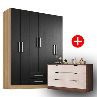 Imagen 1 del producto Combo Clóset Casanova Freijo 6 Puertas 2 Cajones Negro Mate + Cómoda Casanova Pisa 6 Cajones Nogal Off White