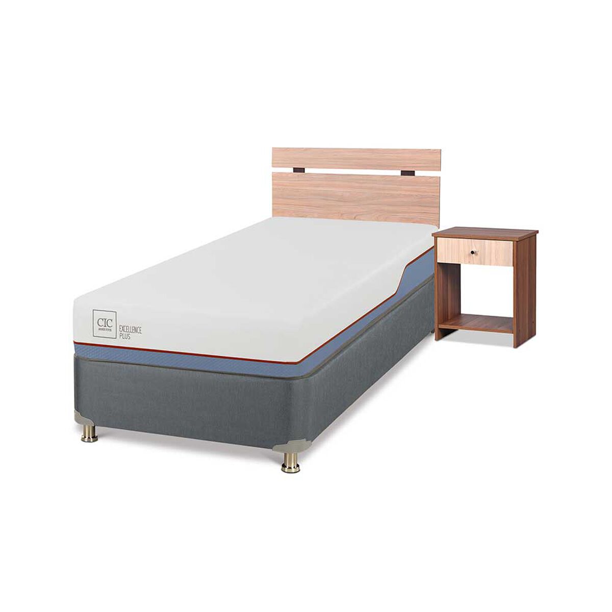 Cama Americana CIC 1 Plaza Excellence Plus + Respaldo + 1 Velador Olmo