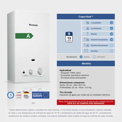 Imagen 2 del producto Calefont Junkers HydroWind 13 lts.