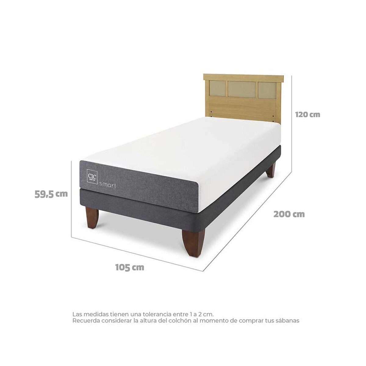 Cama Europea CIC 1,5 Plazas Smart + Respaldo Dublin Mostaza