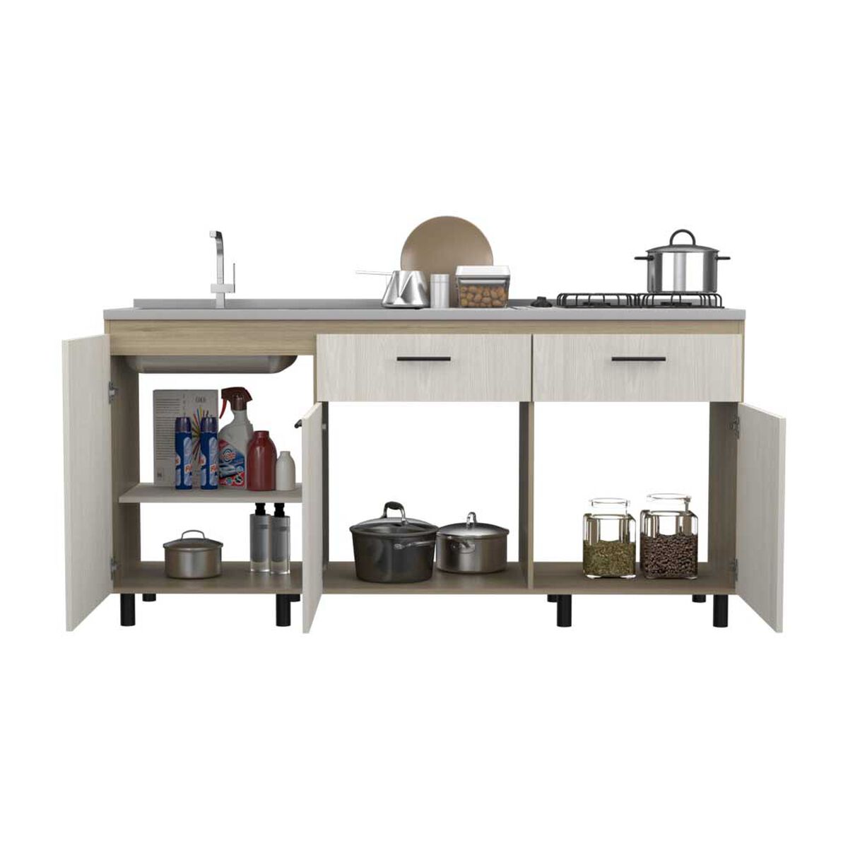 Mueble de Cocina Lavaplatos TuHome Gante 3 Puertas 2 Cajones Rovere Niebla