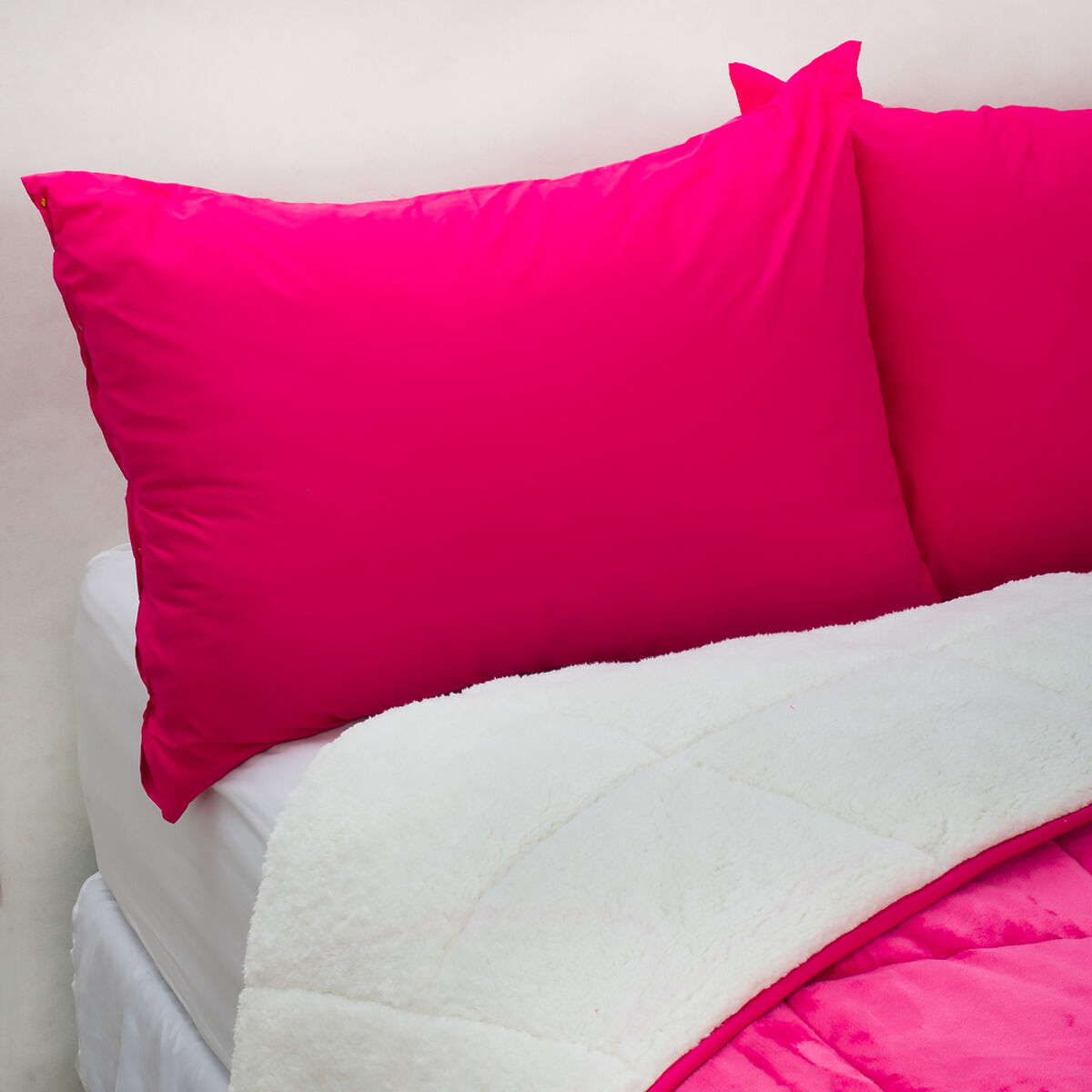 Plumón Flannel Sherpa Fucsia 2 Plazas