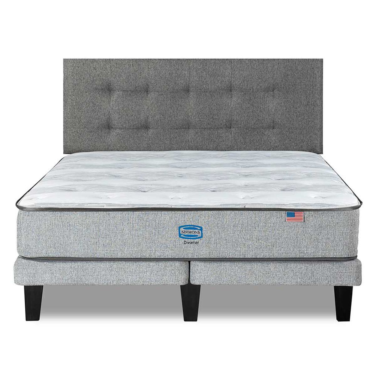 Cama Europea Simmons 2 Plazas Dreamer 190 Cm  + Respaldo Urban Gris