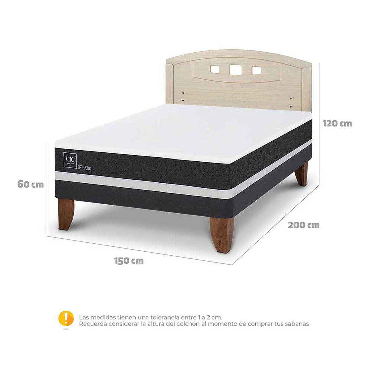 Cama Europea CIC 2 Plazas Ortopedic + Respaldo Gales Alpino