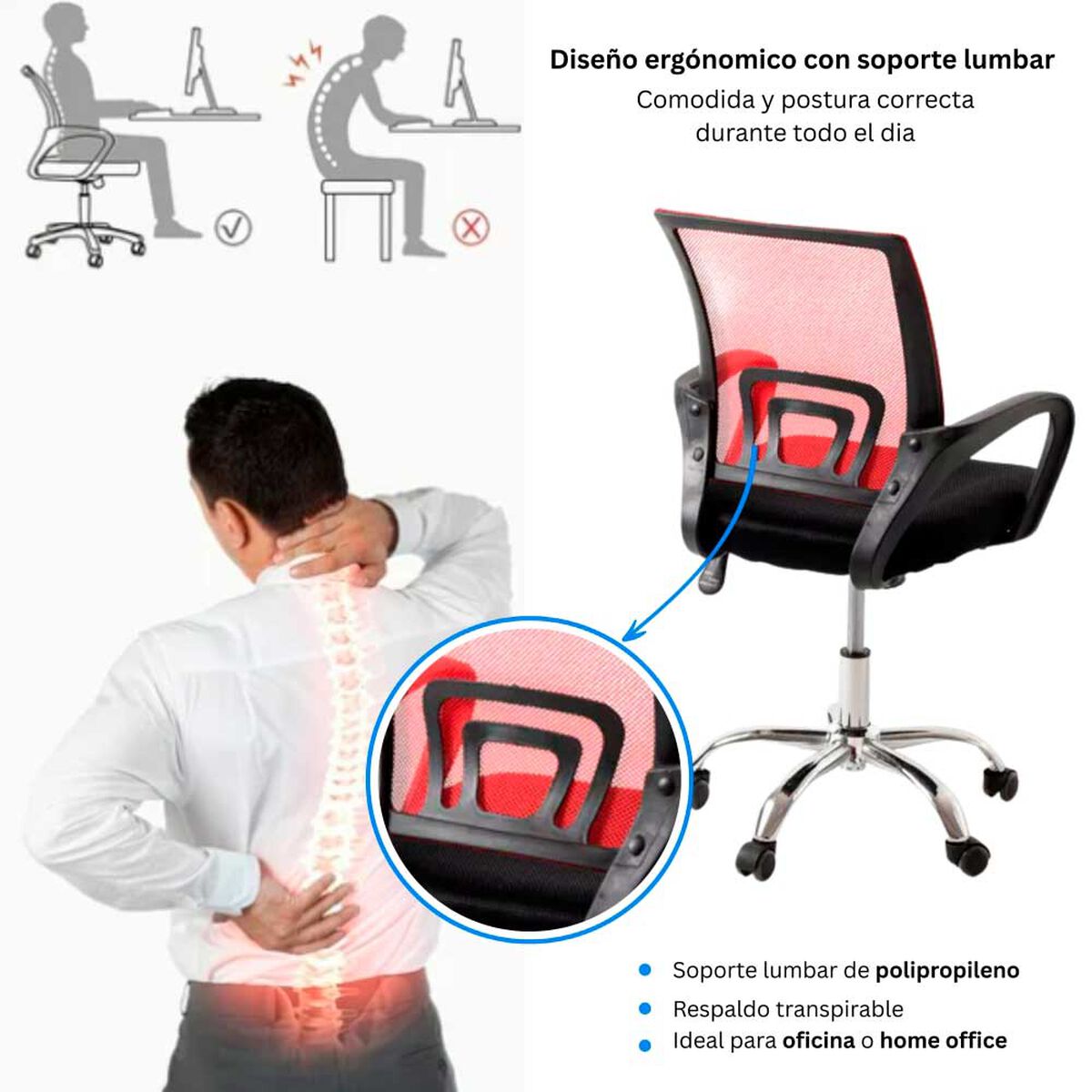 Combo Oficina Escritorio Wengue + Silla New York Negra y Roja Arthome