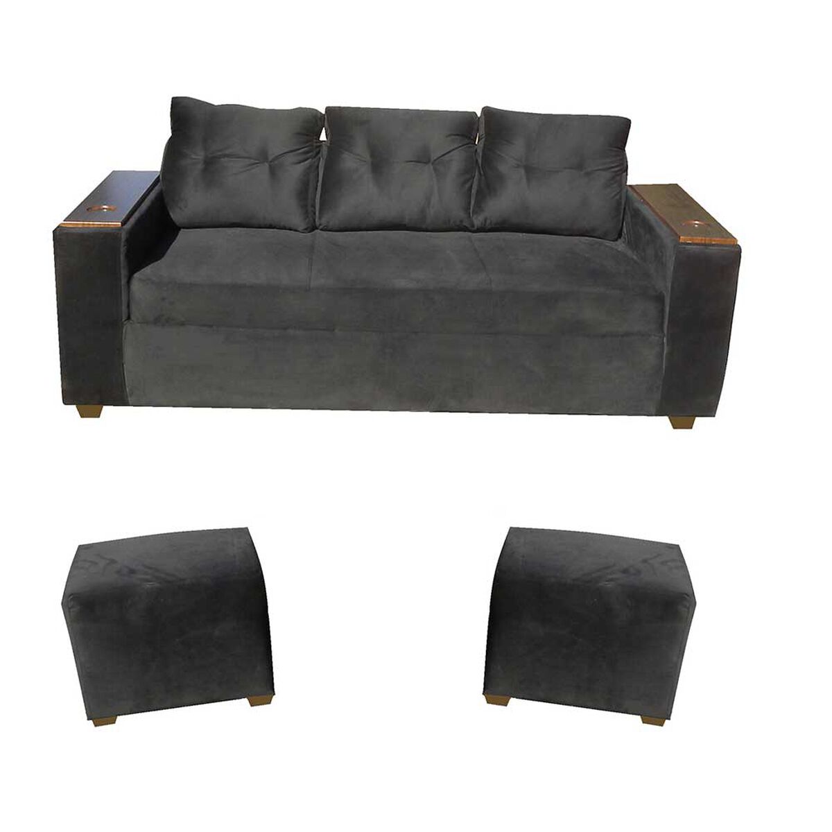 Sofá Almore Wilson Sofá 3 Cuerpos + Dos Pouf Negro